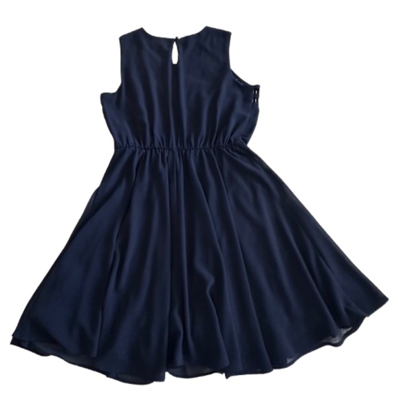 As U Wish Women' 9 Navy Sleeveless Round Neck Lined Chiffon Mini Dress - Picture 7 of 16